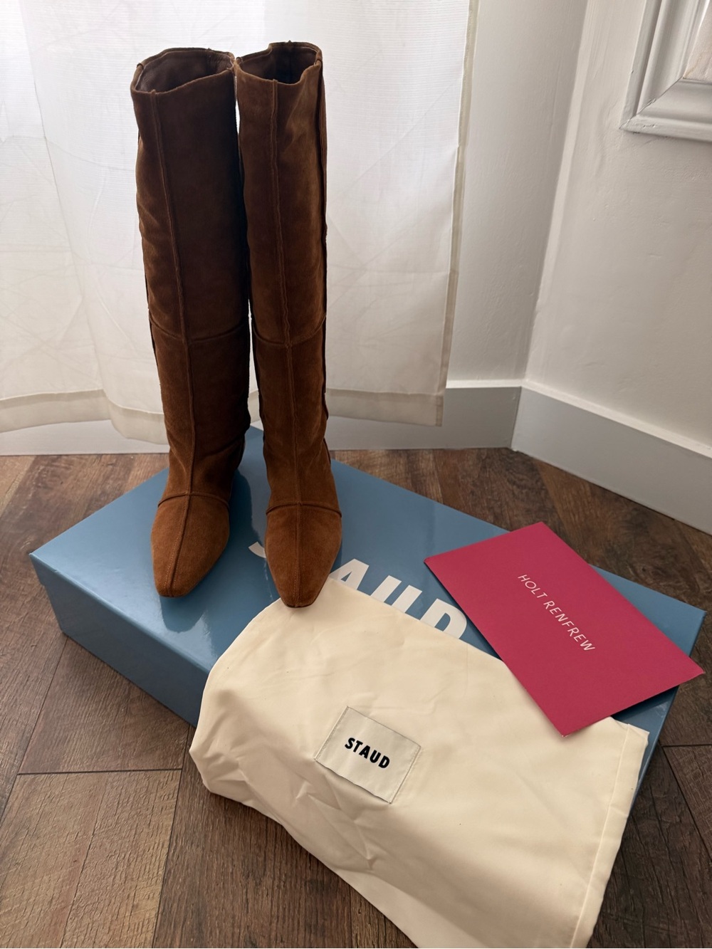 STAUD Chestnut Brown Suede Knee-High Boots
